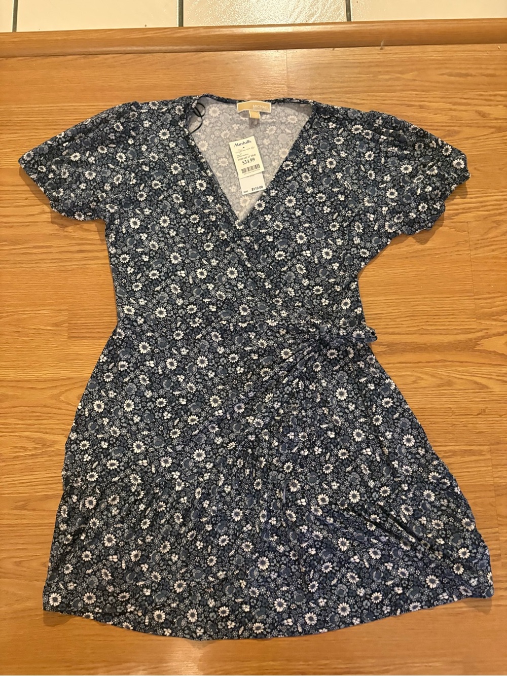 New Michael Kors Floral Wrap Dress - Navy
